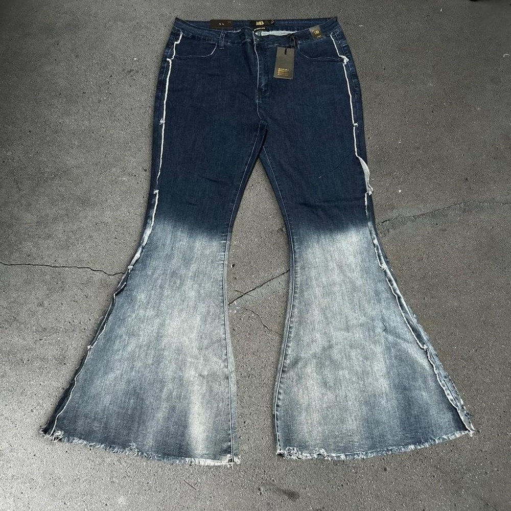 Women's Lucky & Blessed two tone mid rise super flare hippie western jeans Sz 20